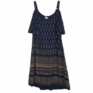 Off the shoulder blue gold mini dress small